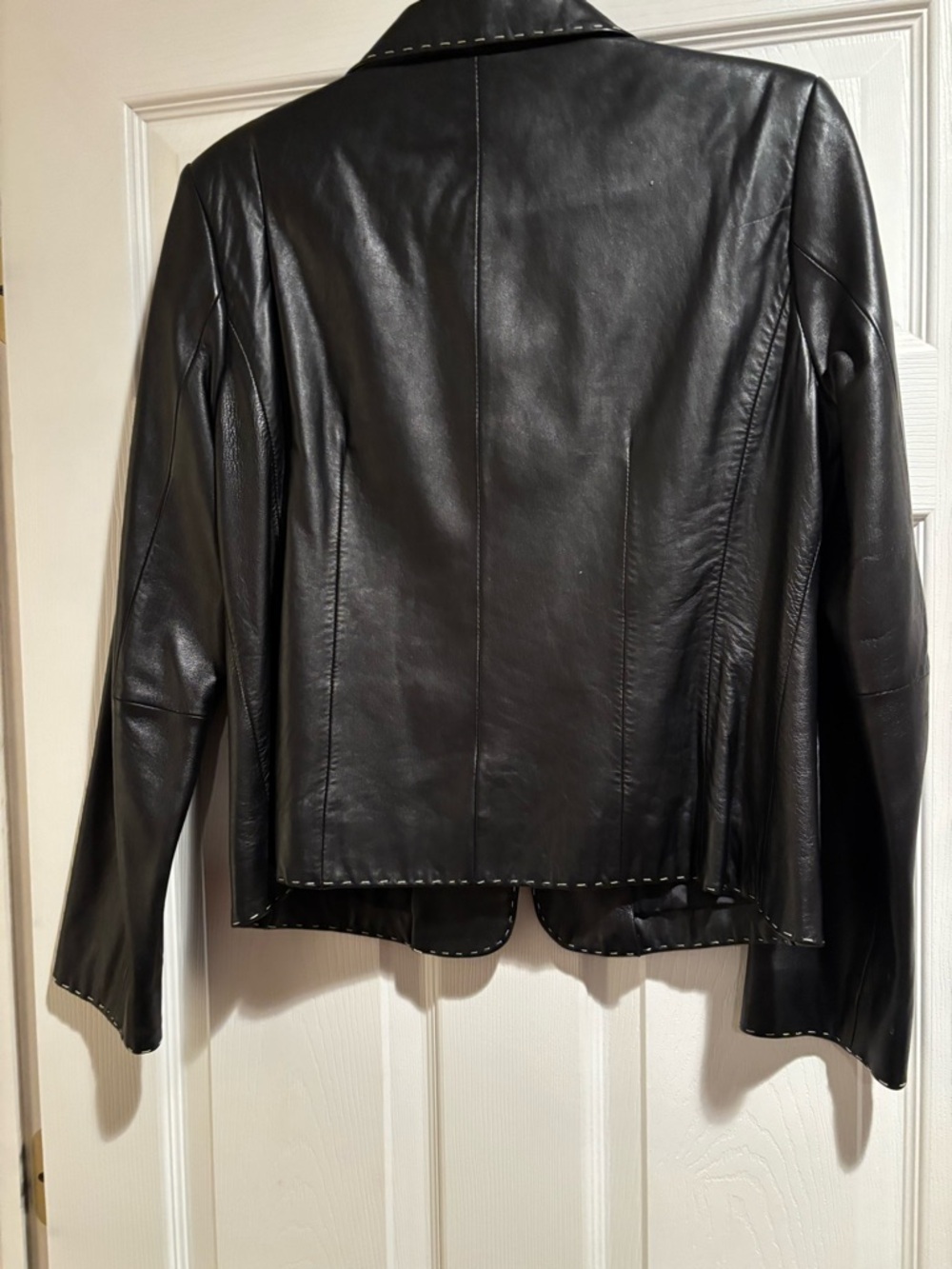Black Leather Topstitched Jacket/Blazer - Picture 11 of 14